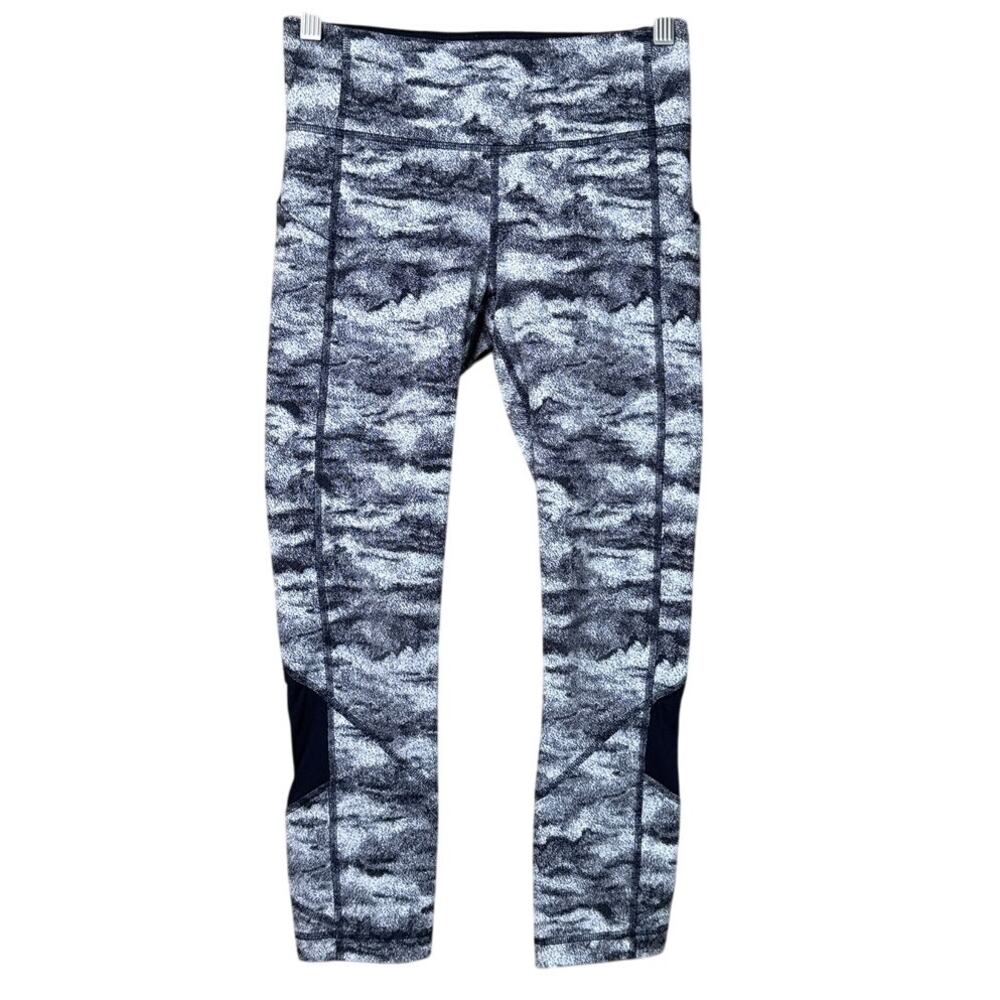 Lululemon Pace Rival Crop 22" Leggings Power Luxtreme Hazy Days White Black SZ 4